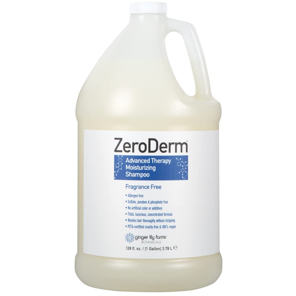 Ginger Lily Farms Botanicals ZeroDerm Advanced Therapy Moisturizing Shampoo for All Hair Types, 100% Vegan & Cruelty-Free, Fragrance Free, 1 Gallon