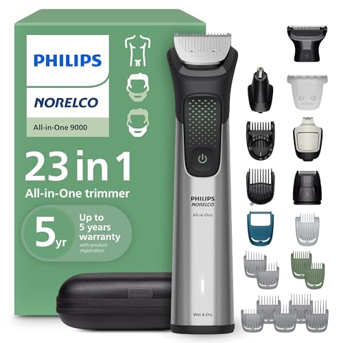 Norelco Philips All-in-One 9000 Series 23-Piece Trimmer - Electric Shaver and Clipper for Face, Beard, Head & Body, Self-Sharpening Full Metal Blades Beauty and Personal Care Norelco Default Title