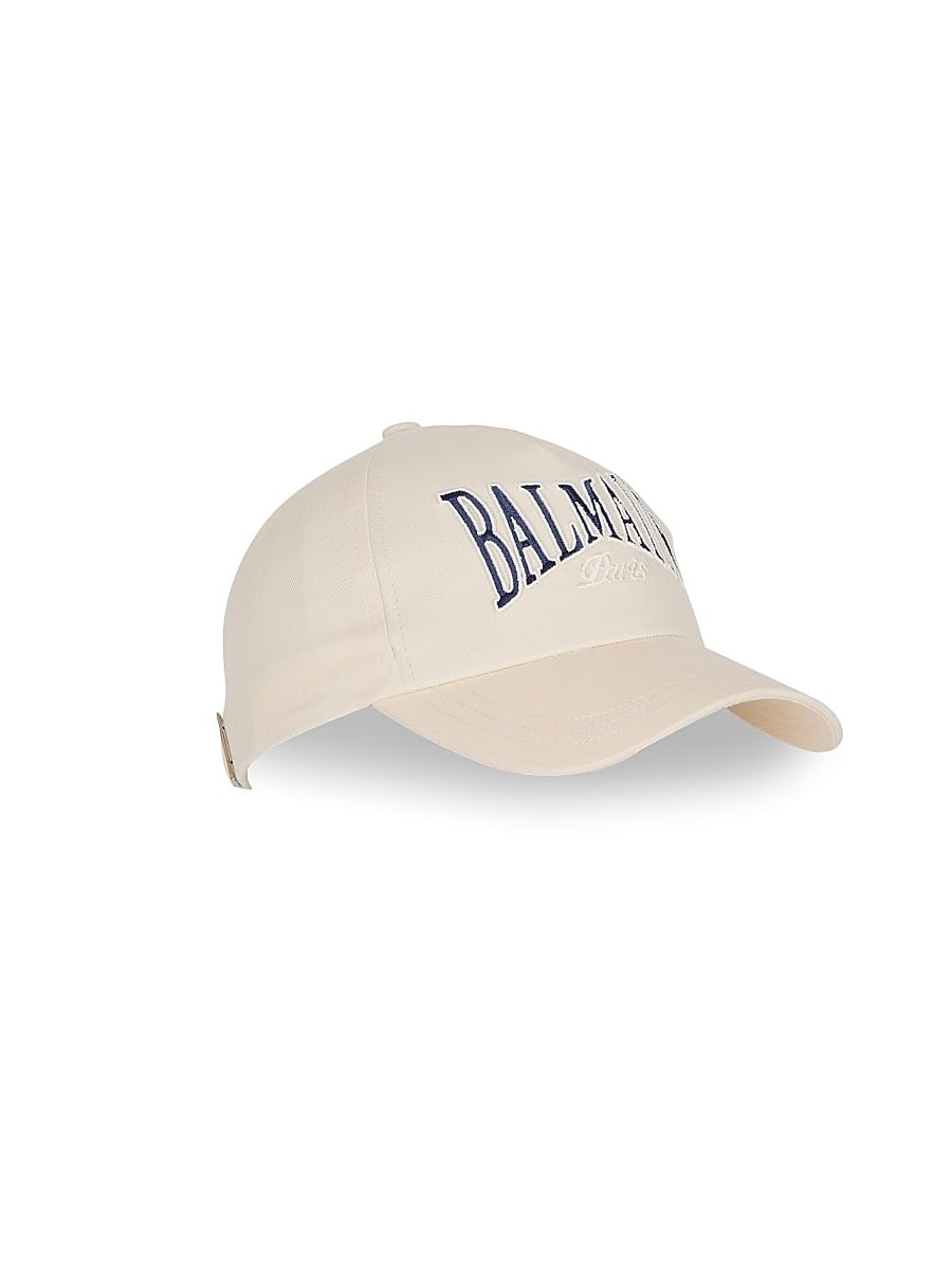 Balmain, College Emblem Cotton Baseball Cap, Natural Marine