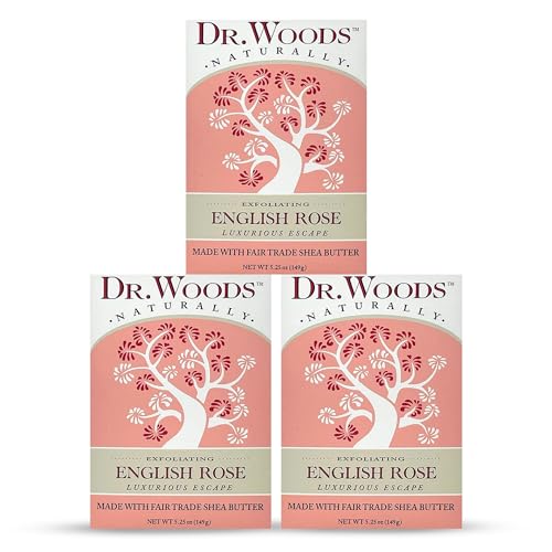 Dr. Woods English Rose Bar Soap with Organic Shea Butter - Pure Rose Scented Soap for Men and Women, Moisturizing and Exfoliating - 5.25 Oz (Pack