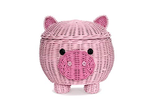 G6 COLLECTION Pig Rattan Storage Basket With Lid Decorative Bin Home Decor Hand Woven Shelf Organizer Cute Handmade Handcrafted Nursery Gift Animal…