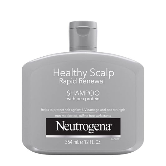 Neutrogena Healthy Scalp Rapid Renewal Shampoo with Pea Protein, UV Damage Protection for Strong, Healthy Hair, Fragrance Free, White, 12 fl oz