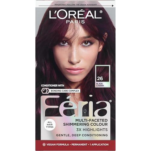 L’Oreal Paris Feria Multi-Faceted Shimmering Permanent Hair Color, High Intensity Hair Dye for 3X Highlights, 26 Black Cherry (Deepest Magenta), 1