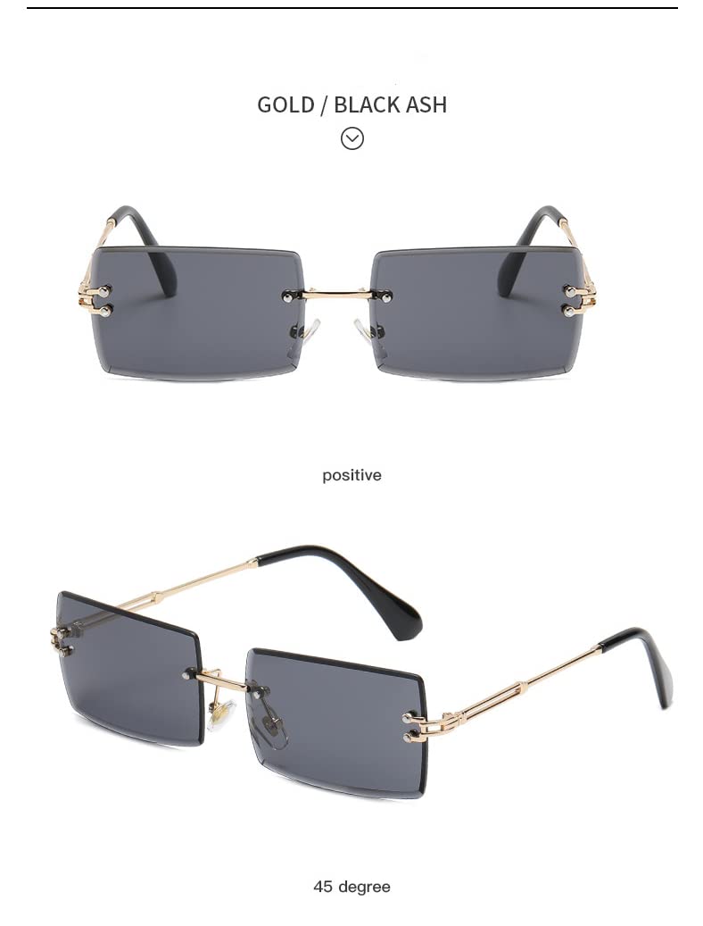 HANDA Rimless Rectangle Sunglasses for Women Men UV400 Protection Lens Sun Glasses Square Shade Metal Frame Eyewear (Black)