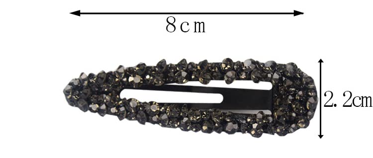 Sparkly Czech Crystal Snap Clips 3.15" Black Stone Metal Hair Clips long Hair Barrettes Hair Pins Hair Slide Stylish for Women Girl,2 Pack (Black)
