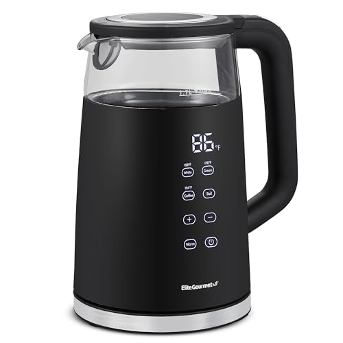 Elite Gourmet EKT8717 1.7L Dual Wall Cool Touch Electric Tea Kettle, Borosilicate Glass, 304 Stainless Steel Interior, Programmed Digital…
