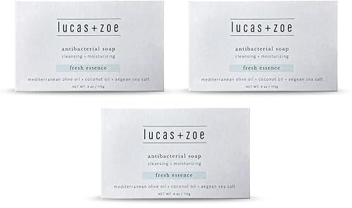 Lucas + Zoe Fresh Essence Antiseptic Bar Soap - 4 Ounce Moisturizing Body Soap Bar Made With Natural Ingredients Like Mediterranean Olive Oil, Coconut