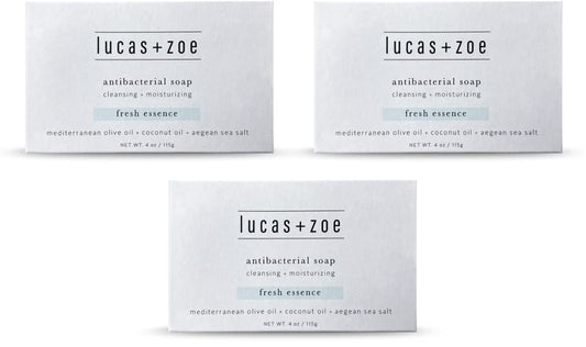 Lucas + Zoe Fresh Essence Antiseptic Bar Soap - 4 Ounce Moisturizing Body Soap Bar Made With Natural Ingredients Like Mediterranean Olive Oil, Coconut