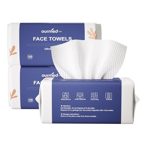 Ourmed Life Face Towels, Disposable Biodegradable Clean Facial Towels for Sensitive Skin, Lint- free Face Cloths for Makeup Remover, Skincare Beauty and Personal Care ourmed life Default Title