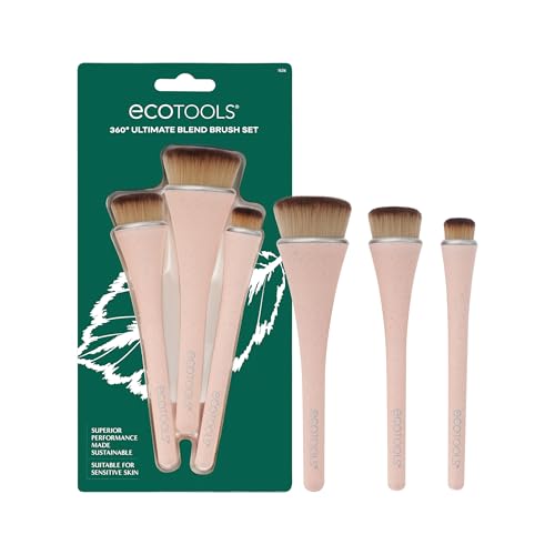 EcoTools 360 Ultimate Blend Makeup Brush Kit, For Cream, Liquid, & Powder Foundation, Blush, & Bronzer, Buff & Blend Makeup, Full Coverage, Dense