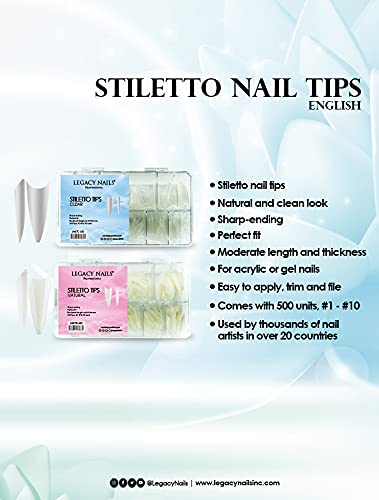 Legacy Nails Professional Nail Tips - Ideal for Acrylic, Gel or Smart Builder Gel Nails (Stiletto, Natural) Beauty & Personal Care LEGACY NAILS