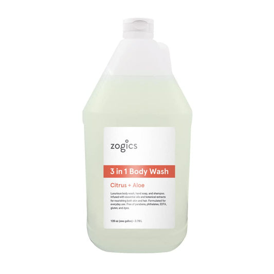 Zogics 3-in-1 Body Wash - Body Soap, Shampoo, and Hand Soap Liquid Refill All-in-One, Hydrating Plant-Based Formula, Refreshing Citrus + Aloe Scent (1
