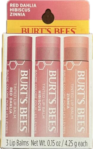 Burt's Bees Tinted Lip Balm | 3 Lip Balms - Red Dahlia, Hibiscus, Zinnia