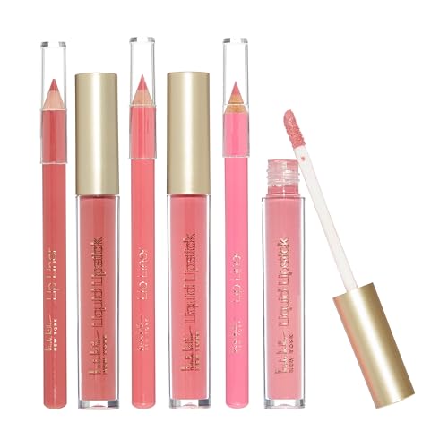 Nicole Miller Liquid Lipstick & Liner Collection | 6 Piece Set in Various Shades for Stunning, Long-lasting