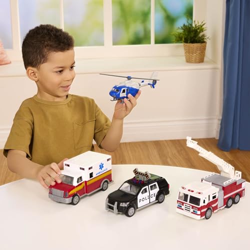 Driven by Battat 7" Rescue Helicopter Toy – Lights & Sounds, Opening Doors, Durable Vehicle with Realistic Details, Gift for Kids Ages 3+