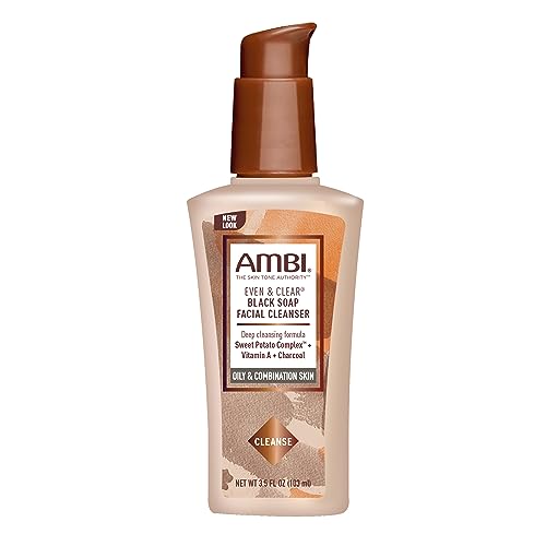 Ambi Even & Clear Purifying Charcoal Black Soap Facial Cleanser With Nutrient Rich Sweet Potato Complex | Helps Even Skin Tone | 3.5 Ounce