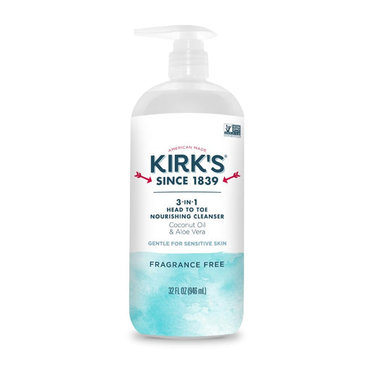Kirk's Fragrance Free 3-in-1 Nourishing Cleanser, Shampoo Body Wash Bubble Bath, Coconut Oil and Aloe Vera, Vegan Non-GMO, 32 Fl Oz Beauty & Personal Care Kirk's