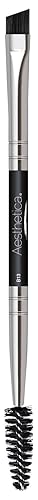 Aesthetica Pro Series Double Ended Eyebrow Brush & Spoolie - Angled Brow Brush for Precision Application & Blending of Eye Brow Powders, Waxes & Gels