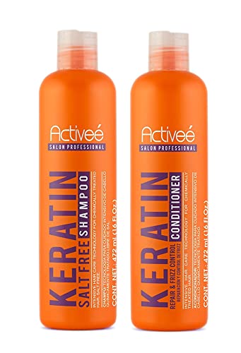 Keratin Hair Shampoo and Conditioner Kit 16 oz | Keratin-straightened and chemically treated hair by Activee Professional