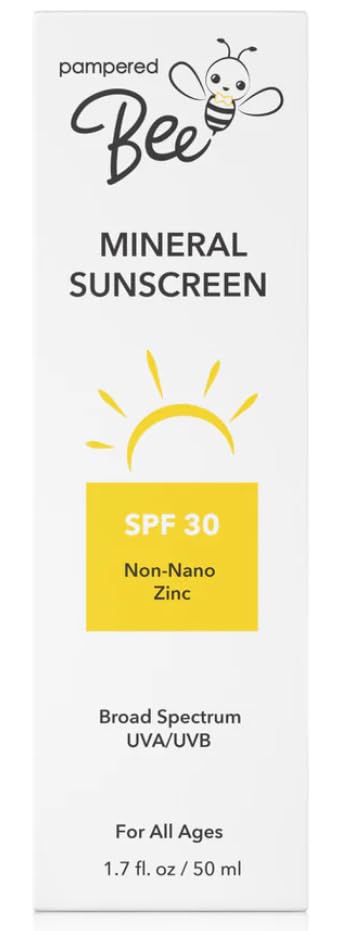 Pampered Bee Kids Mineral Sunscreen, SPF 30, Broad Spectrum UVA/UVB Protection, Non-Nano Zinc Oxide, for All Ages, Clean Formula, Face and Neck, 1.7