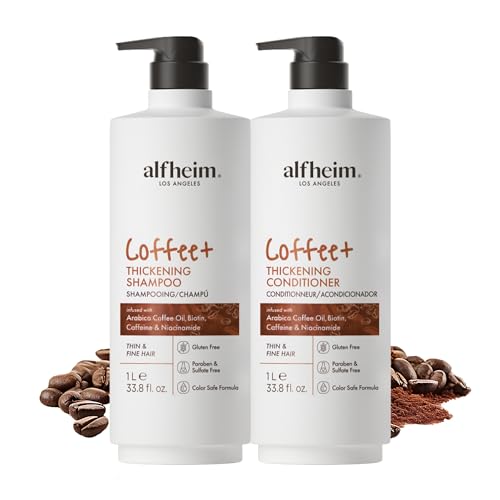 ALFHEIM Coffee+ Thickening Shampoo & Conditioner Set for Fine, Thin & Weak Hair with Caffeine, Biotin & Arabica Coffee Oil - Strengthening