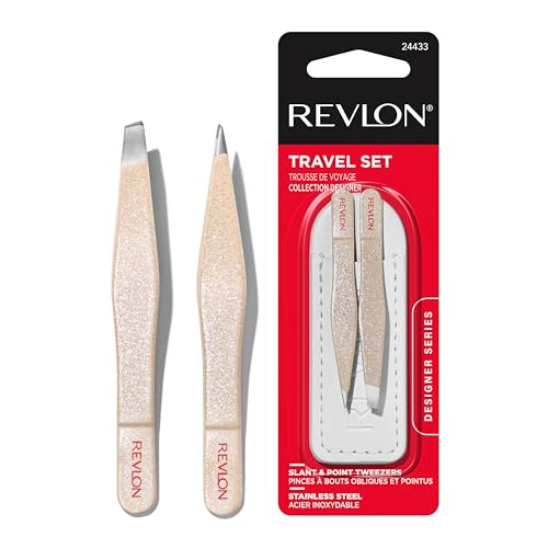 Revlon Designer Series Mini Tweezer Set, Hair Removal Tool Kit with Slant & Point Tips, Portable and Easy to Use, Made with Long Lasting Stainless