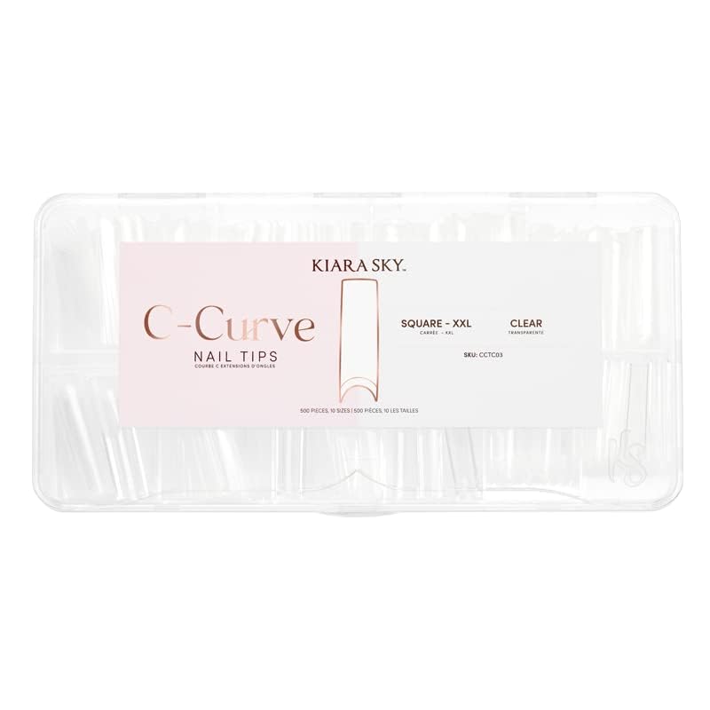 Kiara Sky C Curve XXL Nail Tip Case (500 Tips in 10 Sizes) (Square Clear) Beauty & Personal Care KIARA SKY