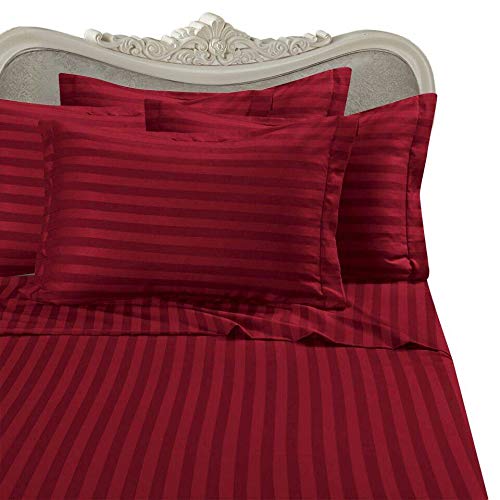EGYPTIAN BEDDING Luxurious 300 Thread-Count, Queen Pillow Cases, Red Stripe, Set of 2