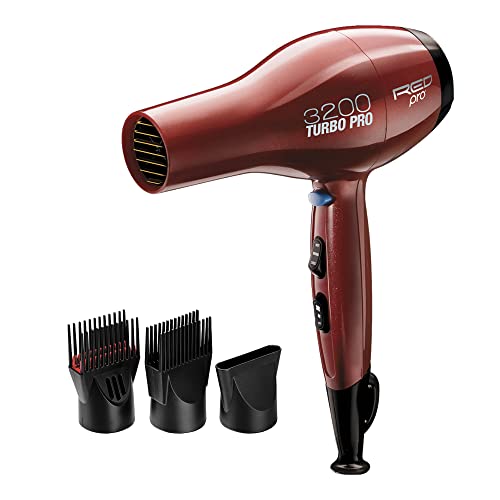RED PRO 3200 Turbo Pro Detangler AC Hair Dryer, 3 Heat/2 Speed Settings, Cool Shot Button, Powerful Airflow, 3 Additional Styling Attachments