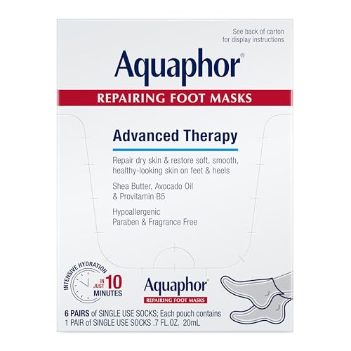 Aquaphor Repairing Foot Masks, Moisturizing Socks for Dry Feet, Hydrating Foot Care Treatment with Avocado Oil and Shea Butter, Pack of 6 Beauty & Personal Care Aquaphor