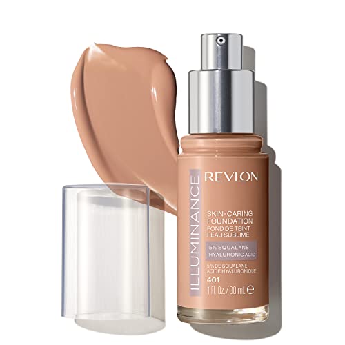 Revlon Illuminance Skin-Caring Liquid Foundation, Hyaluronic Acid, Hydrating and Nourishing Formula with Medium Coverage, 401 Light Coffee, 1 fl oz