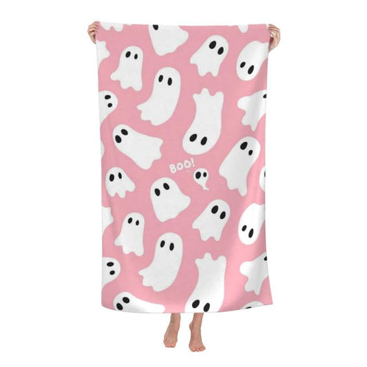 Pink Cute Ghost Beach Towel Microfiber Beach Towels Blanket For Kids Adults Big Extra Large XL Bathroom Pool Towels Oversized Quick Dry Sandproof…