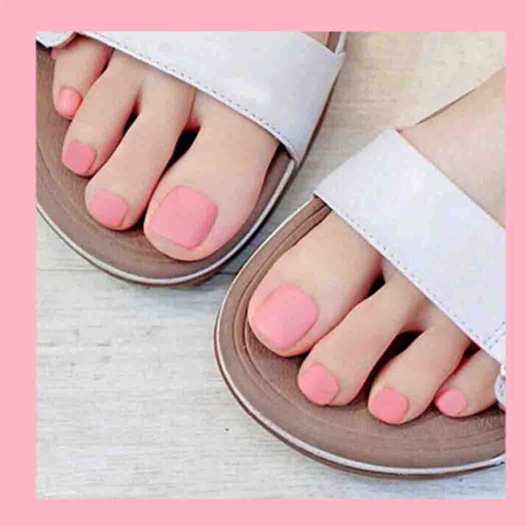 Outyua Pink Press on Toe Nails Matte Square Fake Toenails Short Solid False Toes Nails with Designs Acrylic Cute Artificial Beach Full Cover Toenail