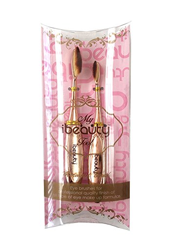iBeauty 2pc Mermaid Oval Eye Shadow Liner Brow Cosmetic Makeup Brush Tool Set Rose Gold Color (RG eye set)