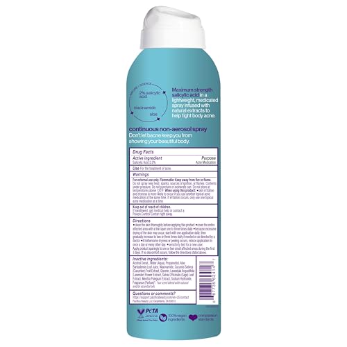 Pacifica Bacne Warrior Acne Spray – 2% Salicylic Acid, Niacinamide & Aloe – Body, Chest & Back Acne Treatment for Teens & Adults, Vegan