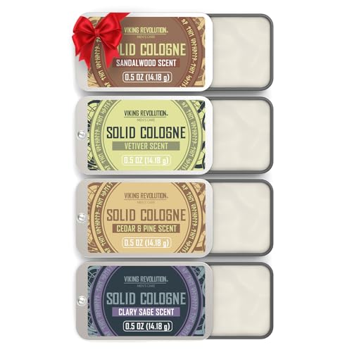 Viking Revolution 4 Pack Mens Solid Colognes 0.5 Oz - Men Solid Perfume with Cedar Wood, Clary Sage, Vetiver, Sandalwood Cologne for Mens - Travel