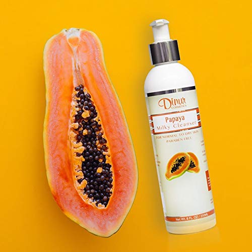 Dinur Cosmetics Papaya Milky Cleanser Nourishing & Gentle Facial Removes Dirt Makeup Ideal for Normal to Dry Skin Soft Suple & Radiant Skin 8 fl. oz