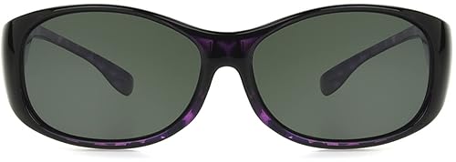 Dioptics / Solar Shield Polarized Oval Fits Over Sunglasses AZT- FO-029, Glossy Black frame, Smoke lenses Large, FO-029 BLK