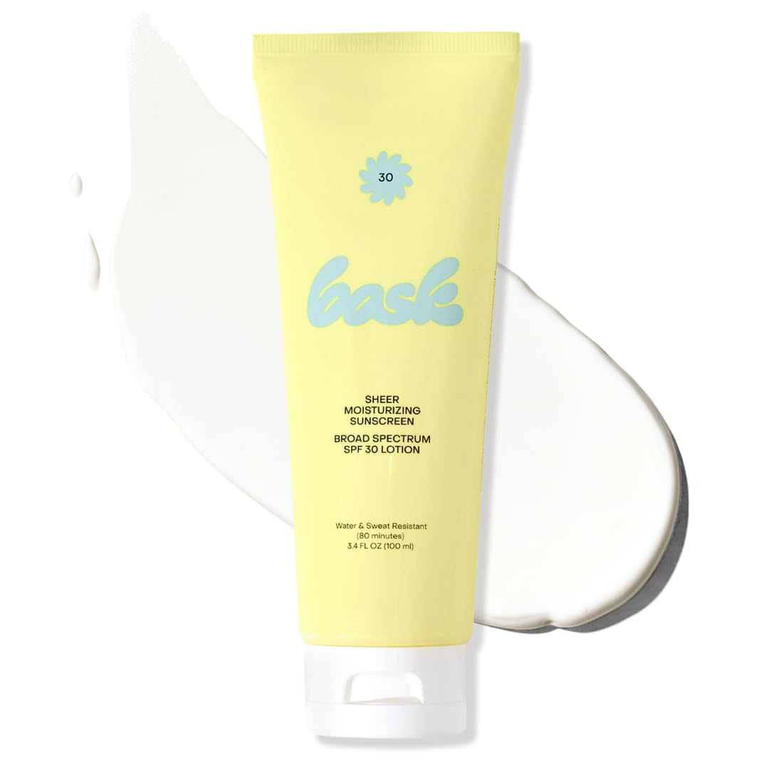 Bask SPF 30 Sheer Moisturizing Sunscreen Lotion - Broad Spectrum UVA/UVB Protection, Dermatologist Recommended, Hydrating, Lightweight & Non-Greasy