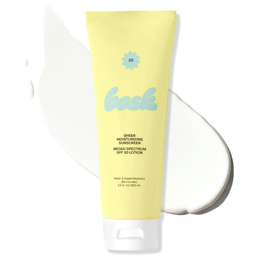 Bask SPF 30 Sheer Moisturizing Sunscreen Lotion - Broad Spectrum UVA/UVB Protection, Dermatologist Recommended, Hydrating, Lightweight & Non-Greasy