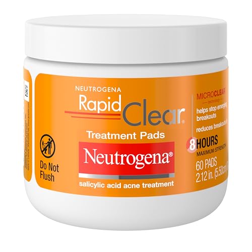 Neutrogena Rapid Clear Maximum Strength Acne Treatment Pads - Salicylic Acid Formula, Face Cleansing Pads, Oil Remover, Fights Pimples, 60 Count Beauty & Personal Care Neutrogena