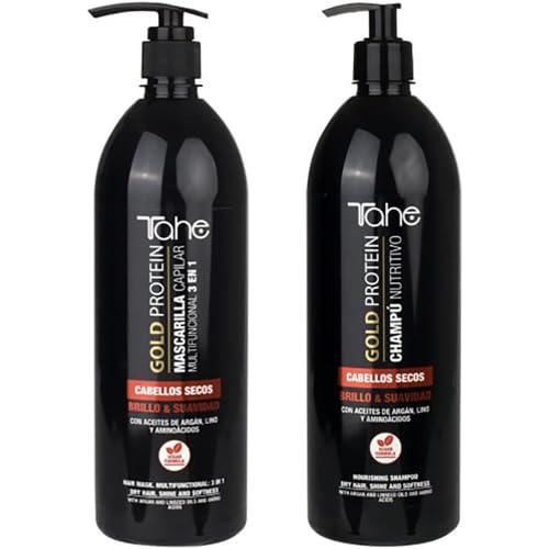 Tahe Gold Protein For Dry Hair Kit - Shampoo 1000ml + Mask 1000ml - Nourishing & Softness