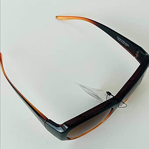 Solar shield Fits over Sunglasses for Women FO-038 Oval, Brown frame, Polarized Amber lenses Medium, 60 mm, FO-038 CAR AMB