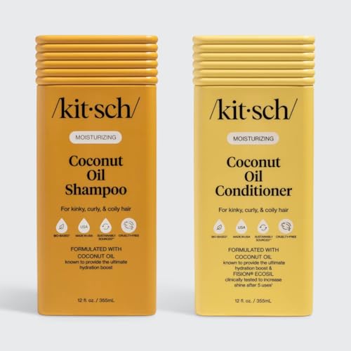 Kitsch Moisturizing Coconut Oil Liquid Shampoo and Conditioner Set for Women & Men - Coconut Oil Hair Care for Curly, Coily & Kinky Hair - Deep