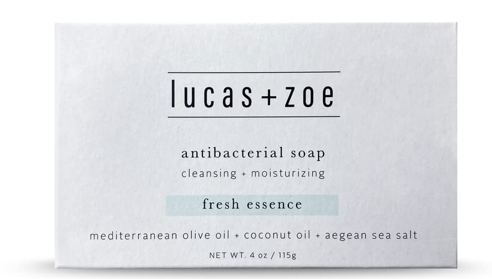 Lucas + Zoe Fresh Essence Antiseptic Bar Soap - 4 Ounce Moisturizing Body Soap Bar Made With Natural Ingredients Like Mediterranean Olive Oil, Coconut