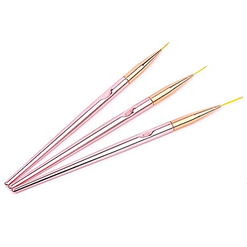 FULINJOY 3 Pcs Rose Gold Nail Art Liner Brushes Set, UV Gel Acrylic Application Nail Pens Nail Art Designs Tools(7mm/9mm/11mm)
