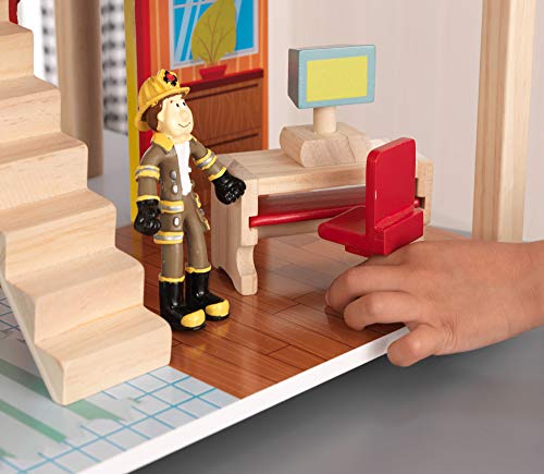KidKraft Wooden Fire Station Set with 15 Accessories Including Helicopter, Bendable Figures and Dalmatian Dog