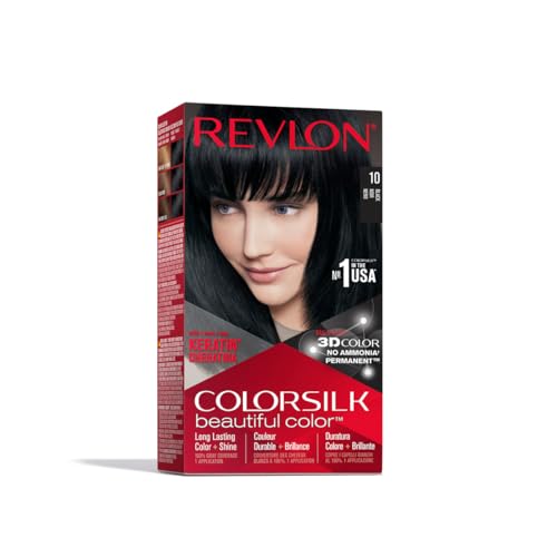 Revlon Permanent Hair Color, Permanent Hair Dye, Colorsilk with 100% Gray Coverage, Ammonia-Free, Keratin and Amino Acids, 10 Black, 4.4 Oz (Pack