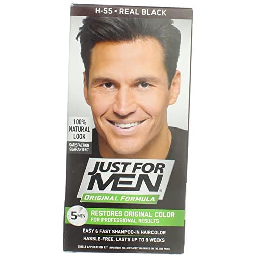 Just for Men Shampoo-In-Color, Real Black H-55, Single Application Haircolor Kit