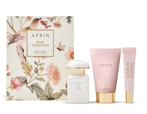 Aerin Rose Collection - Rose De Grasse Joyful Bloom Set - EAU De Parfum 1 fl oz / 30 ml , Hand and body cream and Lip conditioner.